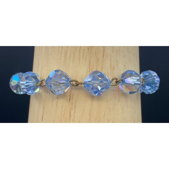 Vintage AB Blue Crystal Bead Bracelet Gold-Tone Chain 7.5" Spring Ring Dangle - Picture 5 of 8